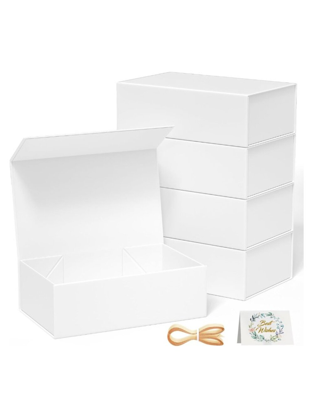 5 Pack White Gift Boxes with Lids Magnetic Closure 9.5x6x3 Collapsible